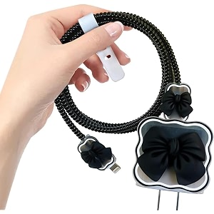 cartoon 3d design protective case for 18w 20w iphone 14 13 12 11 pro max fast charging cable adapter charger cute cartoon lightning data cable case for iphone charger black bow