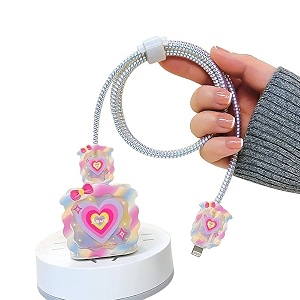 cartoon 3d design protective case for 18w 20w iphone 14 13 12 11 pro max fast charging cable adapter charger cute cartoon lightning data cable case for iphone love heartmulticolor
