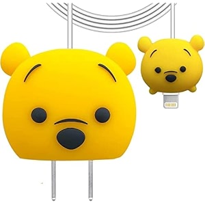 cartoon 3d design protective case for 18w 20w iphone 14 13 12 11 pro max fast charging cable adapter charger cute cartoon lightning data cable case for iphone charger yellow bear