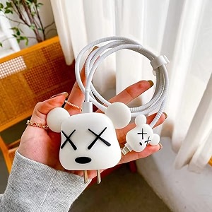 cartoon 3d design protective case for 18w 20w iphone 14 13 12 11 pro max fast charging cable adapter charger cute cartoon lightning data cable case for iphone charger white bear