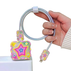 cartoon 3d design protective case for 18w 20w iphone 14 13 12 11 pro max fast charging cable adapter chargercute cartoon lightning data cable case for iphone chargerstarsmulticolor