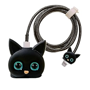cartoon 3d design protective case for 18w 20w iphone 14 13 12 11 pro max fast charging cable adapter charger cute cartoon lightning data cable case for iphone charger black cat