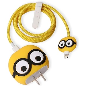 cartoon 3d design protective case for 18w 20w iphone 14 13 12 11 pro max fast charging cable adaptercute cartoon lightning data cable case for iphone chargerminnions-multicolor