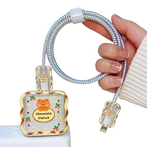 cartoon 3d design protective case for 18w 20w iphone 14 13 12 11 pro max fast charging cable adapter charger cute cartoon lightning data cable case for iphone charger bear white