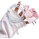 Cartoon 3D Design Protective Case for 18W 20W iPhone 14 13 12 11 Pro Max Fast Charging Cable Adapter Charger, Cute Cartoon Lightning Data Cable Case for iPhone Charger, Pink Marble