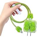 Cartoon 3D Design Protective Case for 18W 20W iPhone 14 13 12 11 Pro Max Fast Charging Cable Adapter Charger, Cute Cartoon Lightning Data Cable Case for iPhone Charger, Green Bow