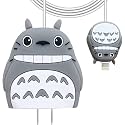 Cartoon 3D Design Protective Case for 18W 20W iPhone 14 13 12 11 Pro Max Fast Charging Cable Adapter Charger, Cute Cartoon Lightning Data Cable Case for iPhone Charger (Totoro), Grey