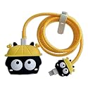 Cartoon 3D Design Protective Case for 18W 20W iPhone 14 13 12 11 Pro Max Fast Charging Cable Adapter Charger, Cute Cartoon Lightning Data Cable Case for iPhone Charger (Yellow Carbon Ball)