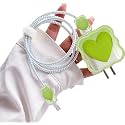 Cartoon 3D Design Protective Case for 18W 20W iPhone 14 13 12 11 Pro Max Fast Charging Cable Adapter Charger, Cute Cartoon Lightning Data Cable Case for iPhone Charger, Green Heart