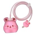 Cartoon 3D Design Protective Case for 18W 20W iPhone 14 13 12 11 Pro Max Fast Charging Cable Adapter Charger, Cute Cartoon Lightning Data Cable Case for iPhone Charger, Teddy Pink