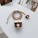 Cartoon 3D Design Protective Case for 18W 20W iPhone 14 13 12 Pro Max Fast Charging Cable Adapter Charger, Cute Cartoon Lightning Data Cable Case for iPhone Charger (Brown Starbucks)
