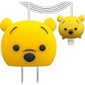 Cartoon 3D Design Protective Case for 18W 20W iPhone 14 13 12 11 Pro Max Fast Charging Cable Adapter Charger, Cute Cartoon Lightning Data Cable Case for iPhone Charger, Yellow Bear