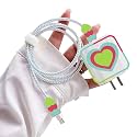 Cartoon 3D Design Protective Case for 18W 20W iPhone 14 13 12 11 Pro Max Fast Charging Cable Adapter Charger,Cute Cartoon Lightning Data Cable Case for iPhone Charger(BRG Heart),White