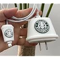 VNJ ACCESSORIES Cartoon 3D Design Protective Case for 18W 20W iPhone 14 13 12 11 Pro Max Fast Charging Cable Adapter Charger,Cute Cartoon Lightning Data Cable Case for iPhone Charger,White Starbucks