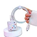 Cartoon 3D Design Protective Case for 18W 20W iPhone 14 13 12 11 Pro Max Fast Charging Cable Adapter Charger,Cute Cartoon Lightning Data Cable Case for iPhone,Colorful Hearts,White