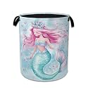 Cartoon Mermaid Laundry Basket Collapsible Laundry Hamper Clothes Toy Storage Bin for Bathroom Bedroom Room Decor 16" X 20.8"