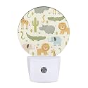 Cartoon Safari Animals Night Lights Plug into Wall Cute Hippo Crocodile Lion Elephant and Giraffe Night Light Auto on/Off LED Lighting Sleep Friendly for Boys Girls