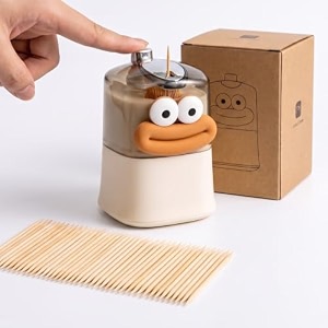 cartoon shape automatic toothpick dispenser with 200 toothpicks push-on toothpick holder portable square retractable toothpick holder toothpicks container for home kitchen amp restaurant