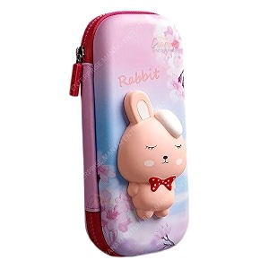 cartoon theme 3d eva pencil case - multipurpose zipper pouch for kids girls - stationery storage box rabbit pink small