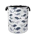 Cartoon Whale Laundry Basket Collapsible Laundry Hamper with Handle, Oxford Clothes Toy Storage Bin for Bathroom Bedroom Room Decor, Gift Basket 16" X 20.8"