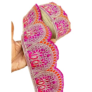 embroidery heavy work trim lace border for saree kurti dresses bandhani lehenga decorative ribbon -11 cm width pink 9 meter