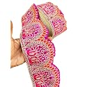 Embroidery Heavy Work Trim Lace Border for Saree, Kurti, Dresses, Bandhani, Lehenga, Decorative Ribbon -11 cm Width, (Pink, 9 Meter)