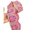 Embroidery Red, Pink, Orange &amp; Golden Heavy Work Trim Lace Border for Saree, Kurti, Dresses, Bandhani, Lehenga, Decorative Ribbon (11 cm Width, 9 Meter, Red)