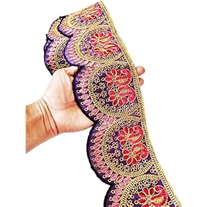 embroidery heavy work trim lace border for saree kurti dresses bandhani lehenga decorative ribbon -11 cm width pink 9 meter