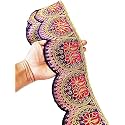 Embroidery Heavy Work Trim Lace Border for Saree, Kurti, Dresses, Bandhani, Lehenga, Decorative Ribbon -11 cm Width, (Pink, 3 Meter)