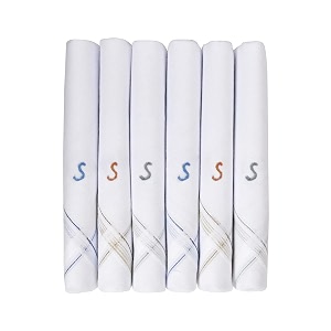 caruso italy men39s initial monogram a-z embroidery 100 pure cotton handkerchief white base with colored border - pack of 6