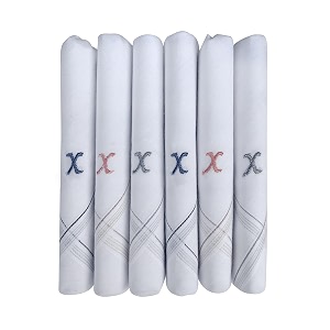 caruso italy men39s initial monogram a-z embroidery 100 pure cotton handkerchief white base with colored border - pack of 6