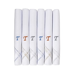 caruso italy men39s initial monogram a-z embroidery 100 pure cotton handkerchief white base with colored border - pack of 6