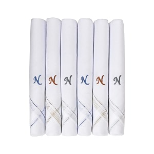 caruso italy men39s initial monogram a-z embroidery 100 pure cotton handkerchief white base with colored border - pack of 6