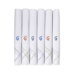 caruso italy men39s initial monogram a-z embroidery 100 pure cotton handkerchief white base with colored border - pack of 6