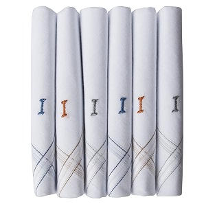 caruso italy men39s initial monogram a-z embroidery 100 pure cotton handkerchief white base with colored border - pack of 6
