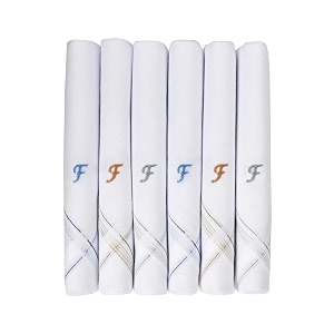 caruso italy men39s initial monogram a-z embroidery 100 pure cotton handkerchief white base with colored border - pack of 6