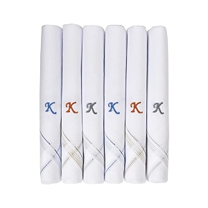 caruso italy men39s initial monogram a-z embroidery 100 pure cotton handkerchief white base with colored border - pack of 6