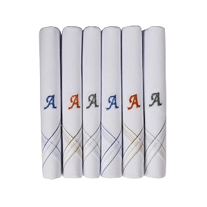 caruso italy men39s initial monogram a-z embroidery 100 pure cotton handkerchief white base with colored border - pack of 6