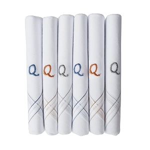 caruso italy men39s initial monogram a-z embroidery 100 pure cotton handkerchief white base with colored border - pack of 6