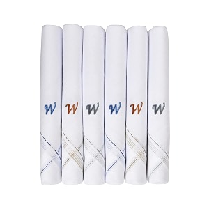 caruso italy men39s initial monogram a-z embroidery 100 pure cotton handkerchief white base with colored border - pack of 6