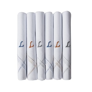 caruso italy men39s initial monogram a-z embroidery 100 pure cotton handkerchief white base with colored border - pack of 6