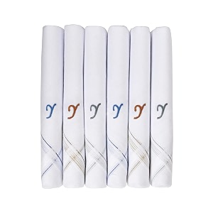 caruso italy men39s initial monogram a-z embroidery 100 pure cotton handkerchief white base with colored border - pack of 6