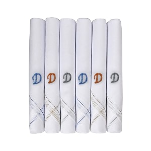 caruso italy men39s initial monogram a-z embroidery 100 pure cotton handkerchief white base with colored border - pack of 6