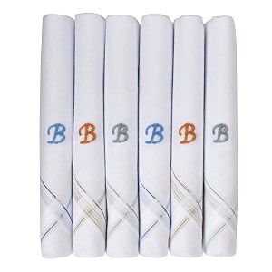caruso italy men39s initial monogram a-z embroidery 100 pure cotton handkerchief white base with colored border - pack of 6