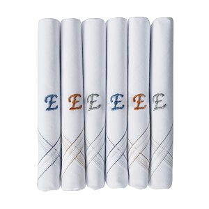 caruso italy men39s initial monogram a-z embroidery 100 pure cotton handkerchief white base with colored border - pack of 6