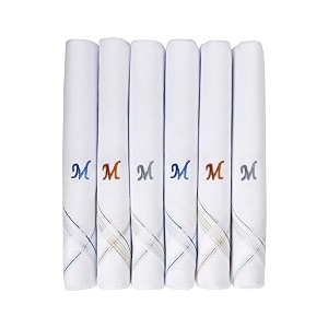 caruso italy men39s initial monogram a-z embroidery 100 pure cotton handkerchief white base with colored border - pack of 6