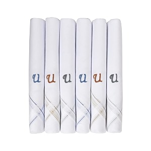 caruso italy men39s initial monogram a-z embroidery 100 pure cotton handkerchief white base with colored border - pack of 6