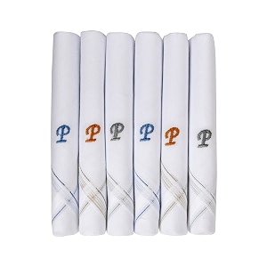 caruso italy men39s initial monogram a-z embroidery 100 pure cotton handkerchief white base with colored border - pack of 6