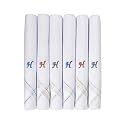 Caruso Italy Men's Initial Monogram (A-Z) Embroidery 100% Pure Cotton Handkerchief White Base With Colored Border - Pack Of 6
