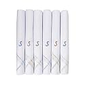 Caruso Italy Men's Initial Monogram (A-Z) Embroidery 100% Pure Cotton Handkerchief White Base With Colored Border - Pack Of 6